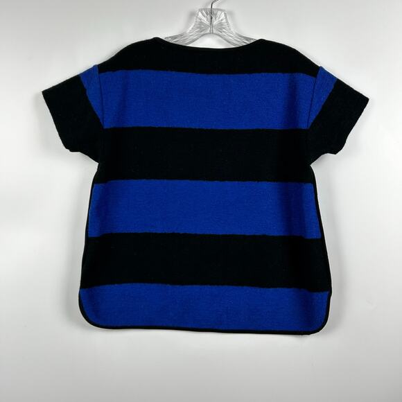 Madewell Wool Brushed Rugby-Striped Top Blue Black Short Sleeve Womens Sz Small - Picture 8 of 11